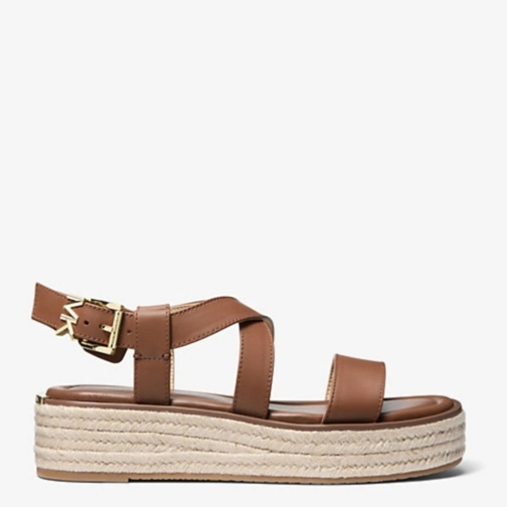 Michael Kors LYNN ESPADRILLE SANDAL Brown Leather Size 10 - Picture 2 of 4